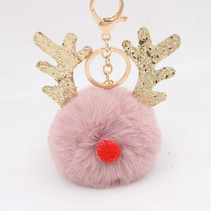 Christmas Antler Plush Ball Keychain