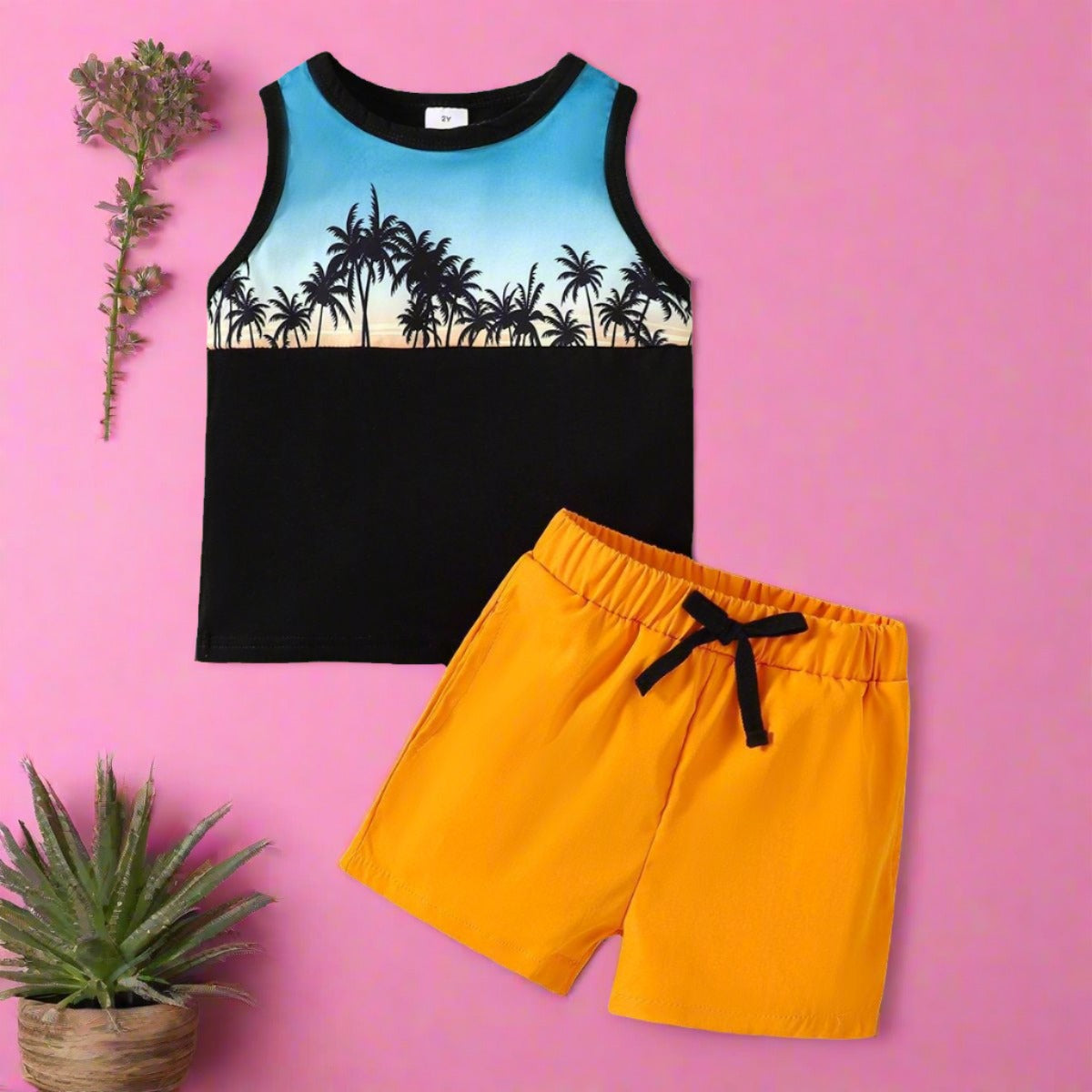 Kids Vest Top + Yellow Shorts Cotton Set Baby Clothes