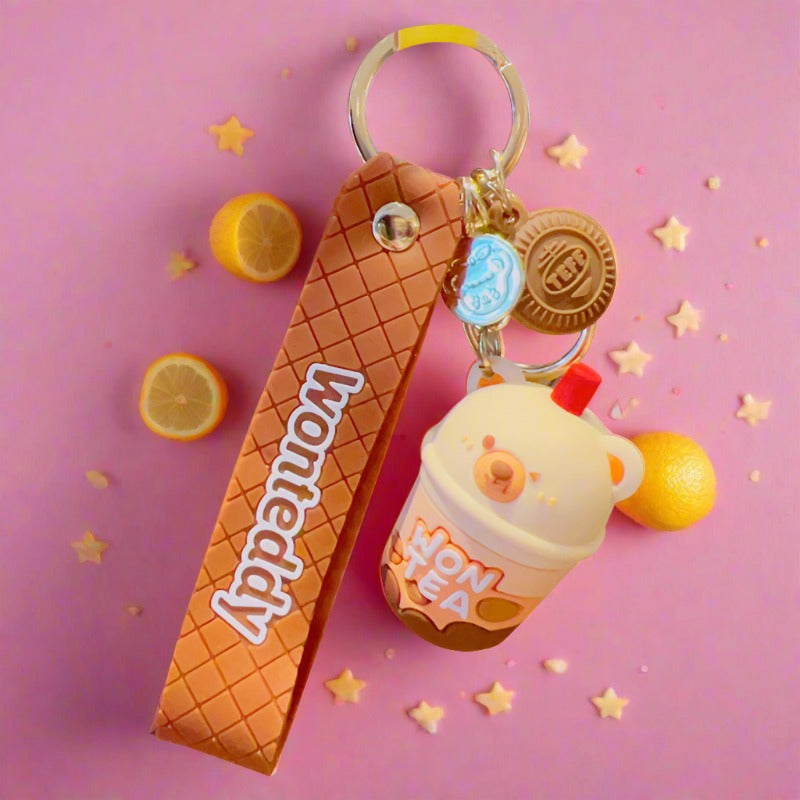 Cartoon Cute Burger Fries Silicone Keychain