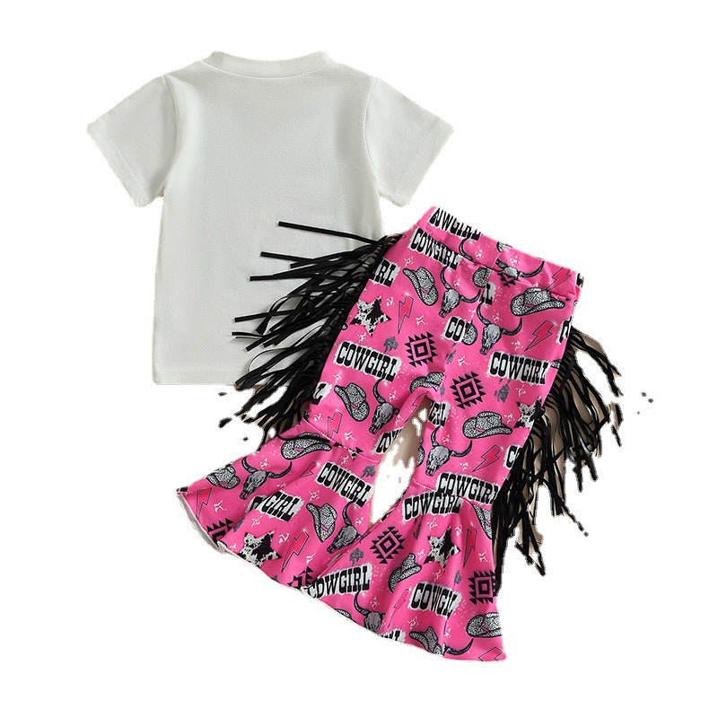 Cotton Children's Letter Hat T-shirt Plum Tassel Bell Pants Suit