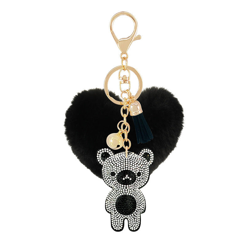Diamond Velvet Peach Heart Fur Ball Bear Key