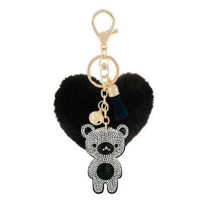 Diamond Velvet Peach Heart Fur Ball Bear Key