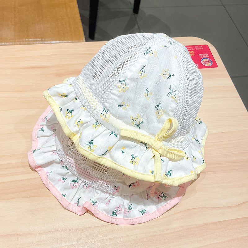 Cotton Children's Summer Floral Mesh Breathable Bucket Hat