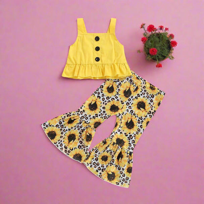 Cotton Children's Camisole Flower Flared Pants Suit