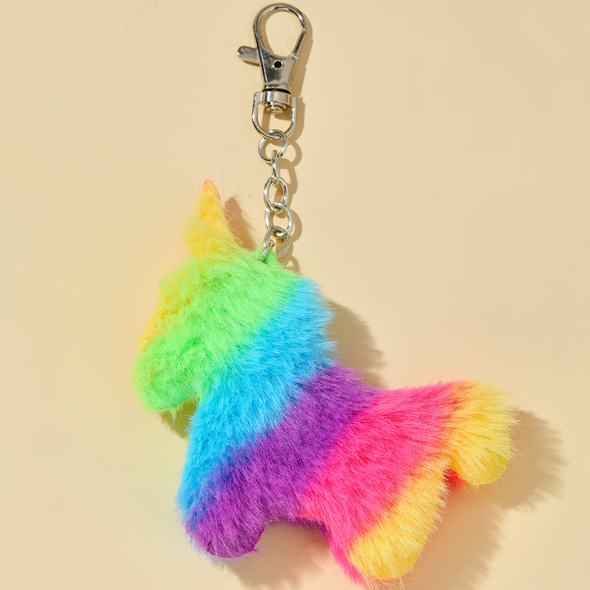 Rainbow Stripe Unicorn Plush Keychain