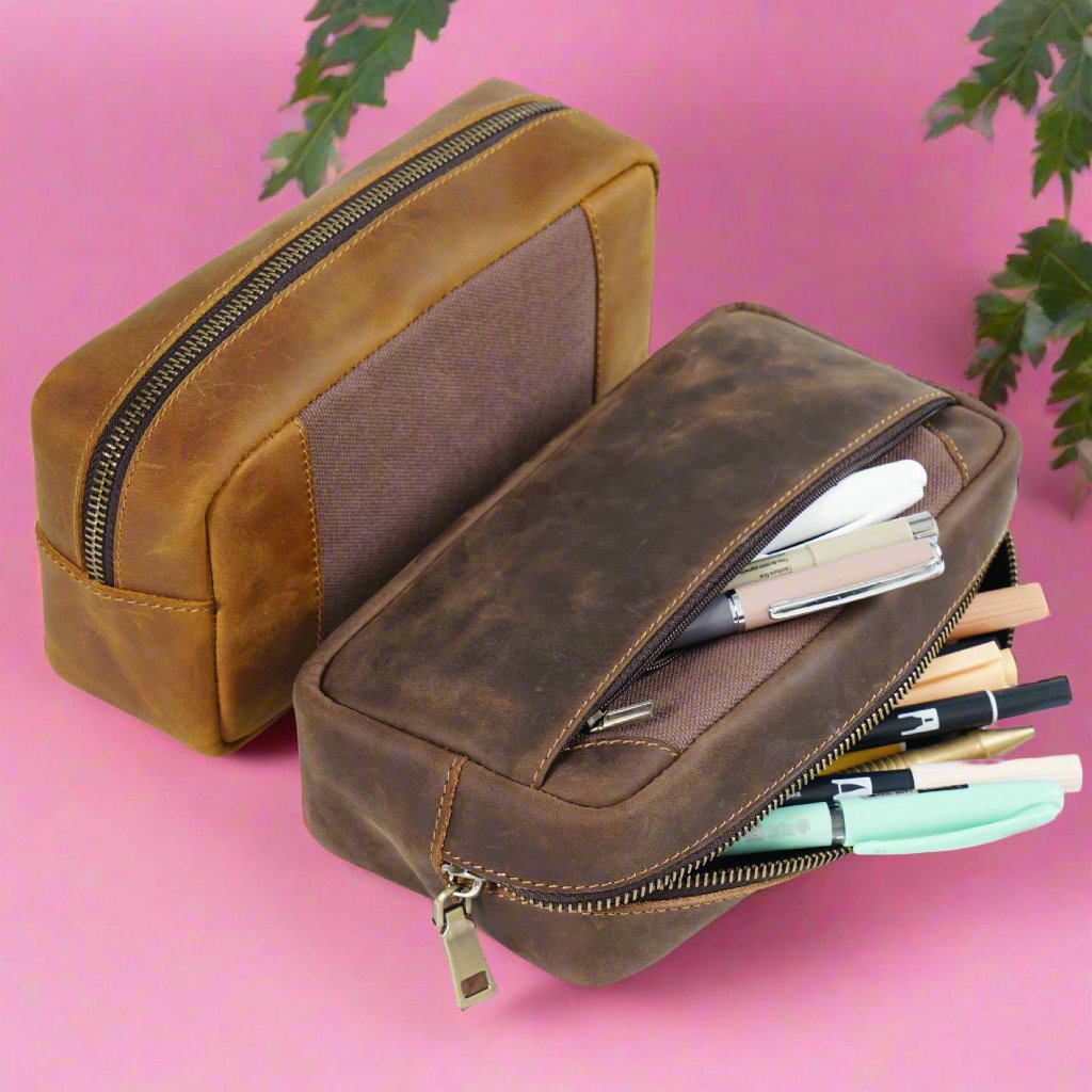 Leather Retro Multi -function Large -capacity Pen Bag