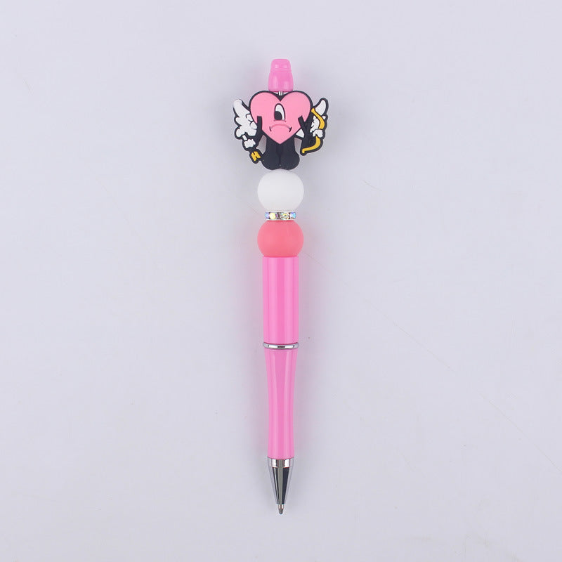 Pink Girls Silicone Beads Beaded Ballpoint Pen
