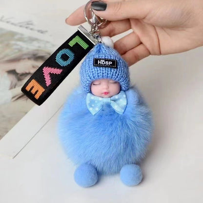 Real Fox Fur Ball Pendant Sleep Doll Keychain