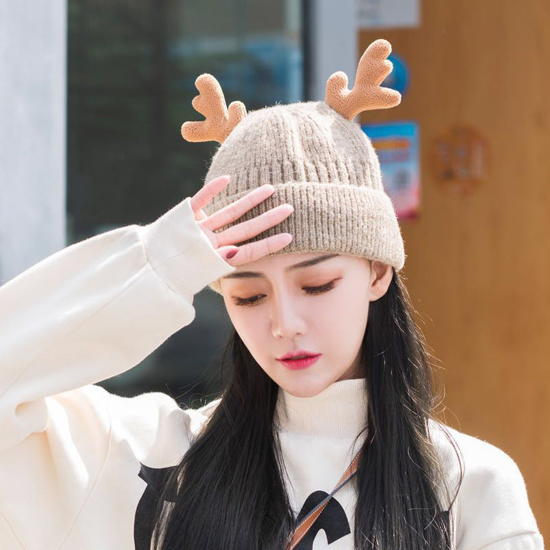 Wholesale Christmas Hat Winter Plush Warm Knitted Hat Cute Antler Beanie