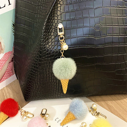Plush Candy Color Ice Cream Pom Keychain