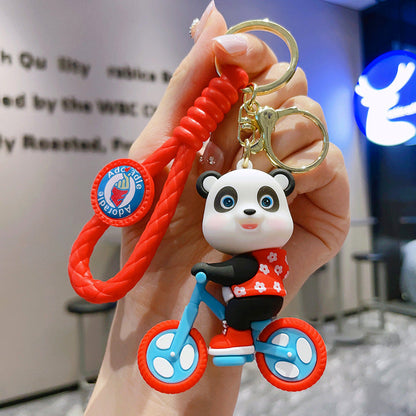 Cartoon Cycling Panda PVC Keychain Cute Keychain