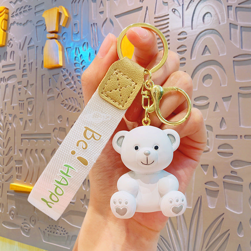 Cartoon Resin Sitting Bear Keychain Cute Keychain