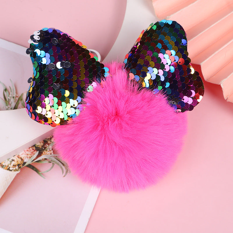 Color Sequin Bow Hair Ball Keychain