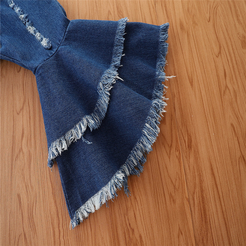 Polyester Children's Fashion Suspender Denim Flare Pants