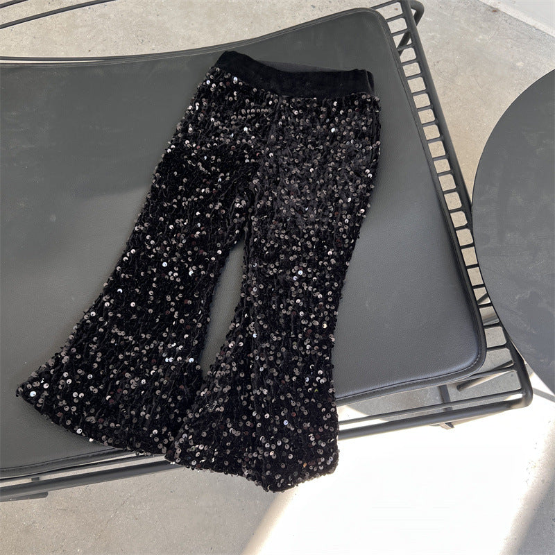Wholesale Children's Sequined Casual Velvet Flared Pants