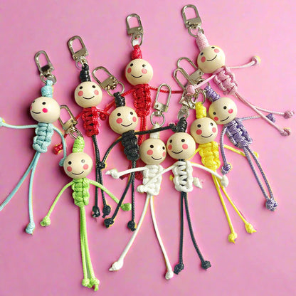 Stickman Keychain Beads Smiley Face School Bag Pendant