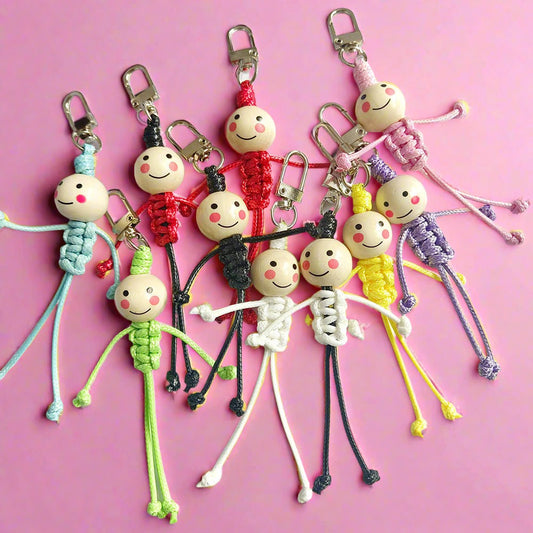 Stickman Keychain Beads Smiley Face School Bag Pendant