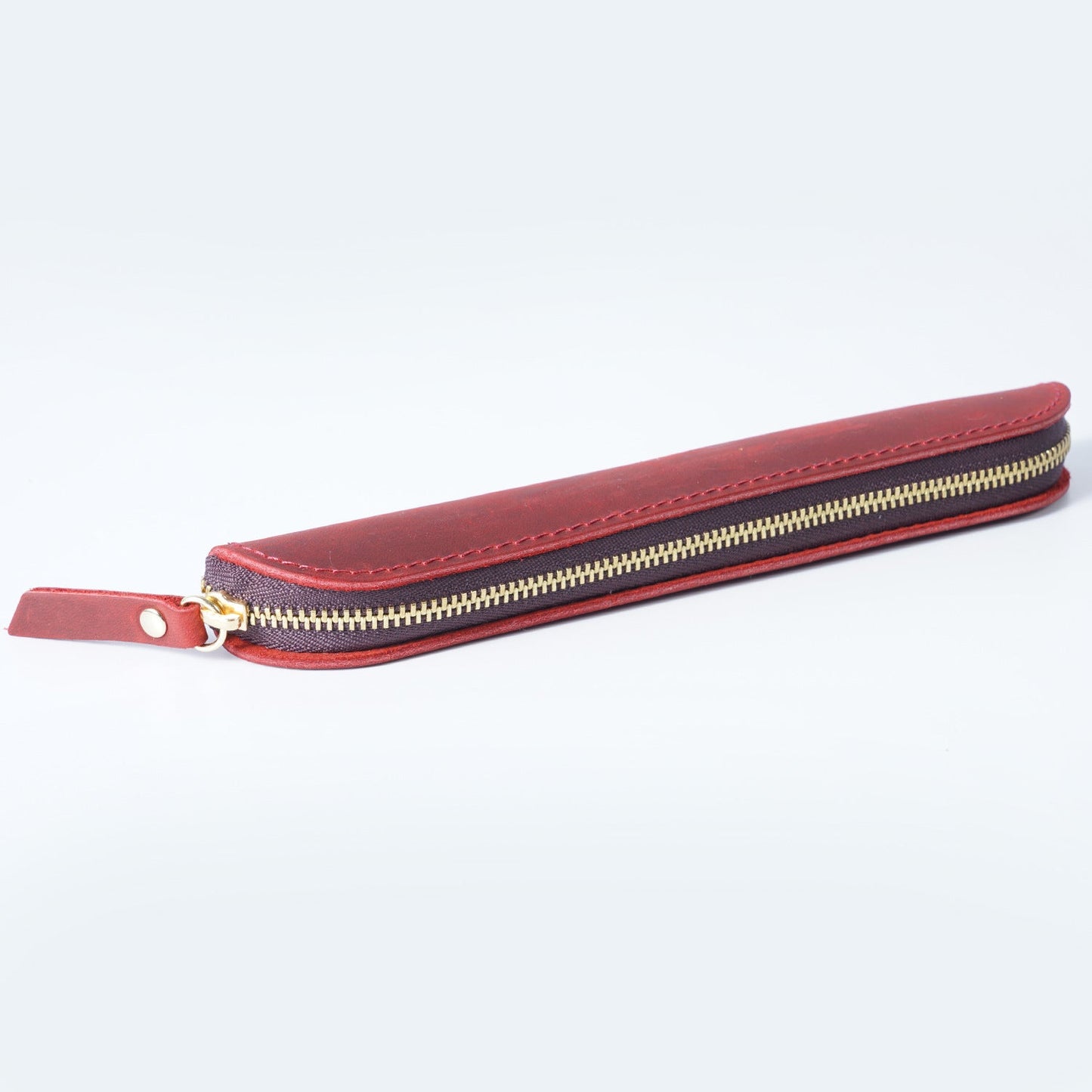 Retro Simple Leather Cowhide Zipper Mini Pencil Case