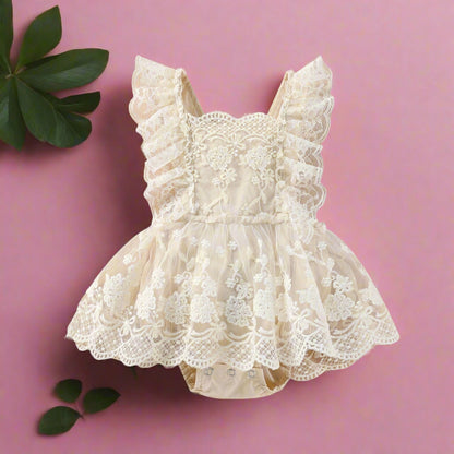 Western Style Lace Flying Sleeve One-Piece Baby Clothes