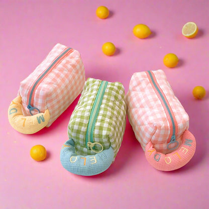 Plaid Cotton Embroidered Pencil Case