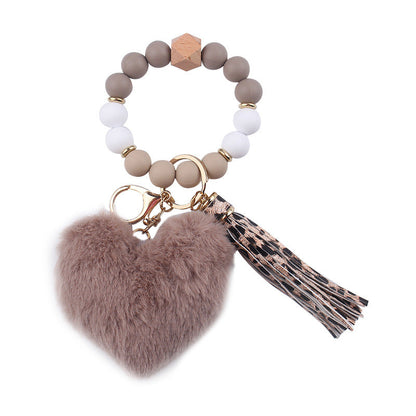 Heart Shape Fur Ball Tassel Silicone Beaded Wrist
