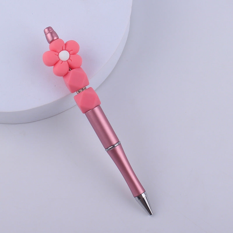 Beadable Pens Handmade Flower Silicone Beaded Ballpoint Pen