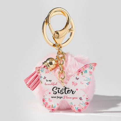 Floral Butterfly Keychain Unique Plush Pom Poms