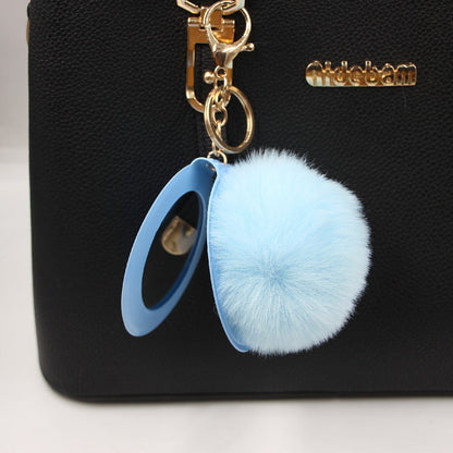 Small Mirror Hair Ball Bag Alloy Keychain