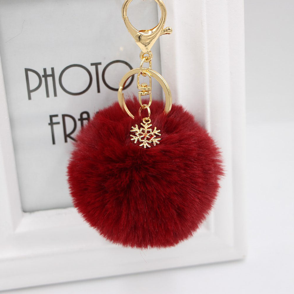 Christmas Snowflake Plush Ball Keychain