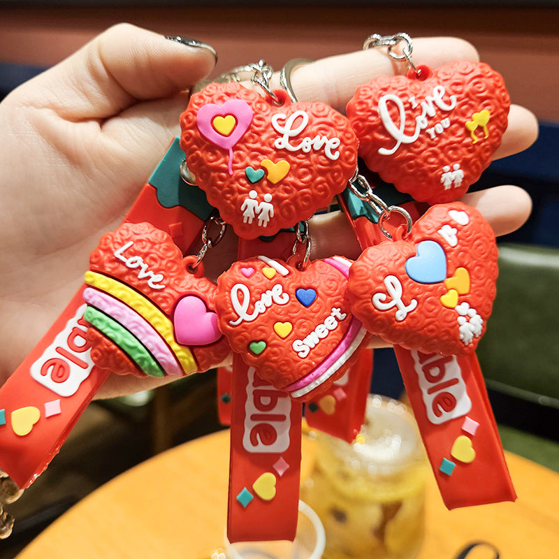 Cartoon Heart PVC Soft Glue Keychains Cute Keychain