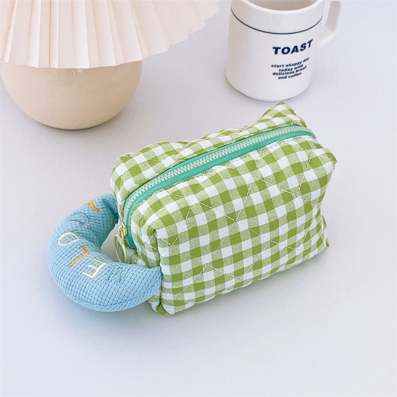 Plaid Cotton Embroidered Pencil Case