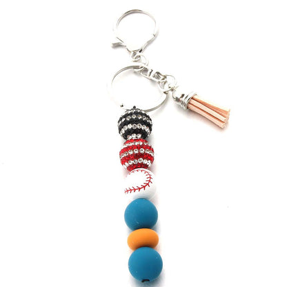 Stripe Diamond Ball Beads Silicone Beaded Keychain