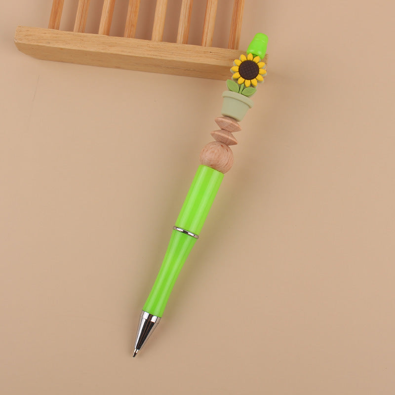 Handmade Beadable Cartoon Sunflower Silicone Wooden Bead