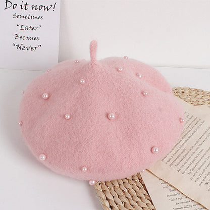 Wholesale Autumn and Winter Pearl Children's Beret Pearl Hat