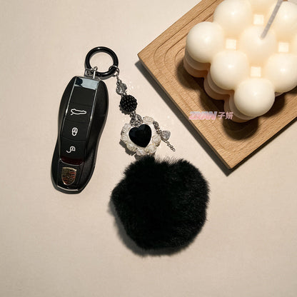 Hair Ball Heart-shaped Rose Diamond Ball Keychain