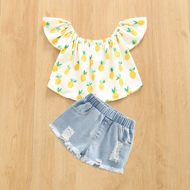 Girls Summer Printed Cotton Baby Clothes Set of Two