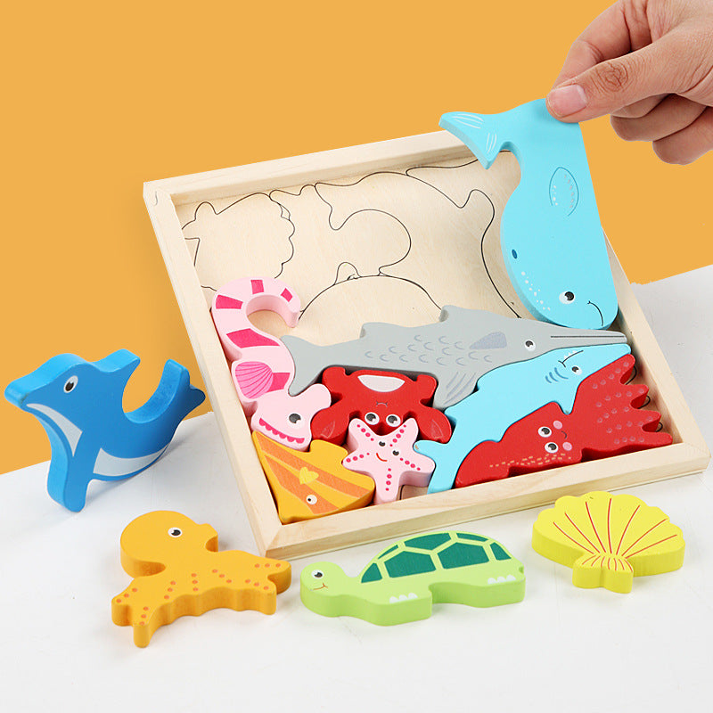 Wholesale Cartoon Animals Three-dimensional Wooden Fruits and Vegetables Transportation Puzzle Puzzle Board