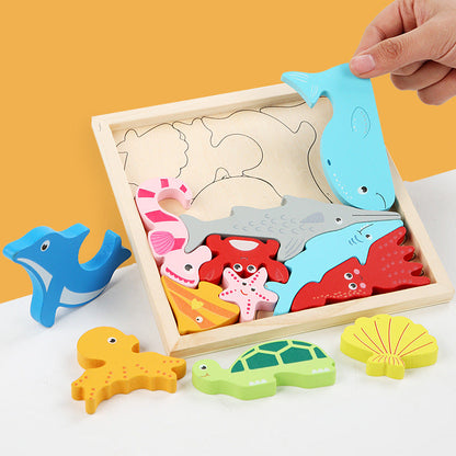 Wholesale Cartoon Animals Three-dimensional Wooden Fruits and Vegetables Transportation Puzzle Puzzle Board