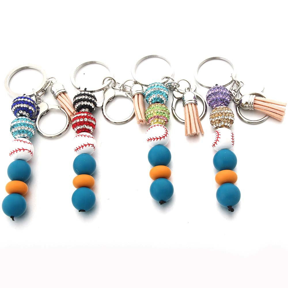 Stripe Diamond Ball Beads Silicone Beaded Keychain