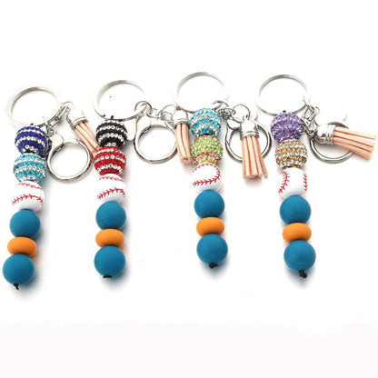 Stripe Diamond Ball Beads Silicone Beaded Keychain