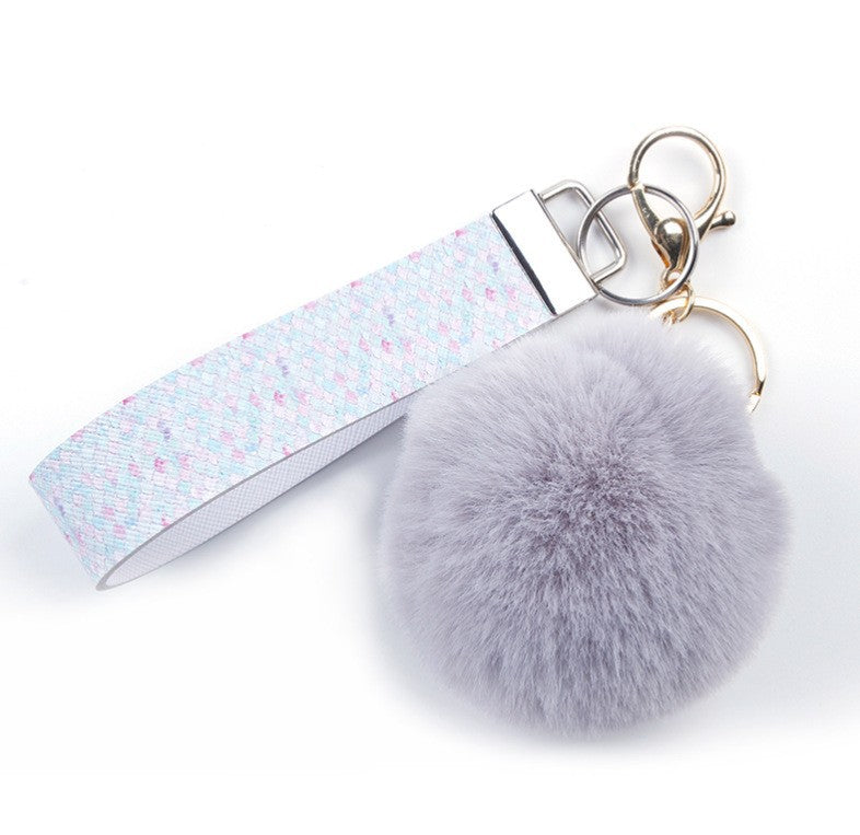 Fur Ball PU Leather Lanyard