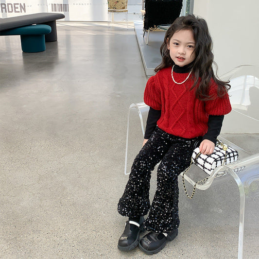 Wholesale Children's Sequined Casual Velvet Flared Pants