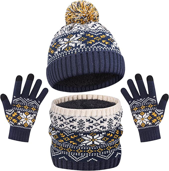 Wholesale Children's Jacquard Winter Hat Knitted Woolen Scarf Gloves Set