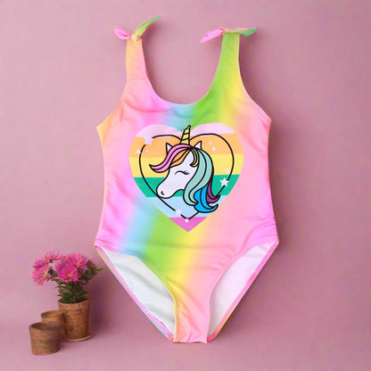 One-Piece Color Gradient Unicorn Big Kids High Elastic Swimwear