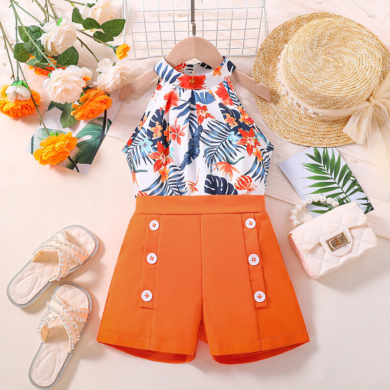 Wholesale Polyester Children's Clothing Printed Sleeveless Tops