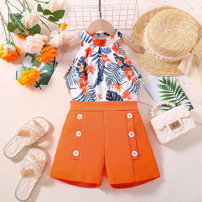 Wholesale Polyester Children's Clothing Printed Sleeveless Tops