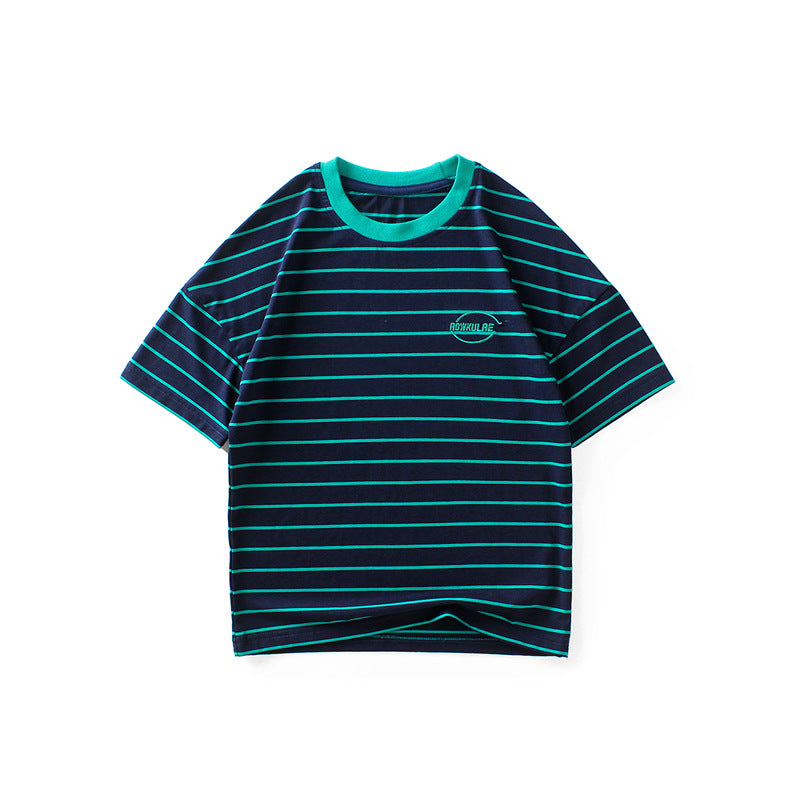 Striped embroidered top children's Short Sleeve