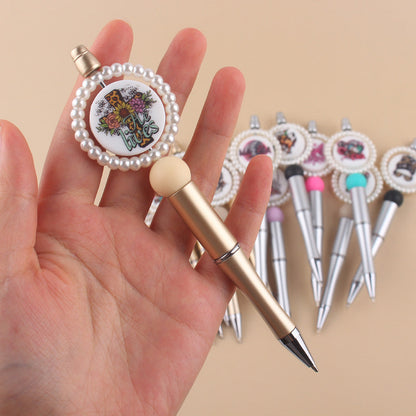 Cartoon Round Print Beaded Gold Silver Plastic Ballpoint