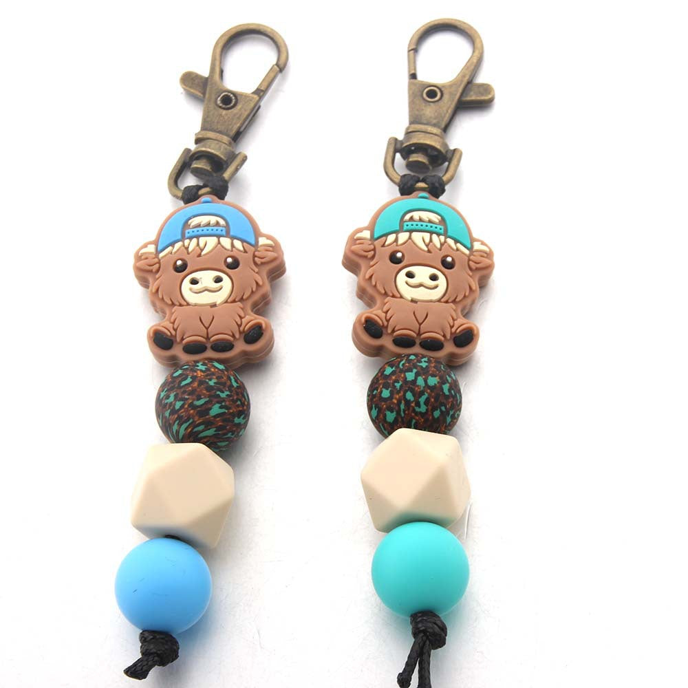 Wholesale Cartoon Cow Silicone Beaded Keychain