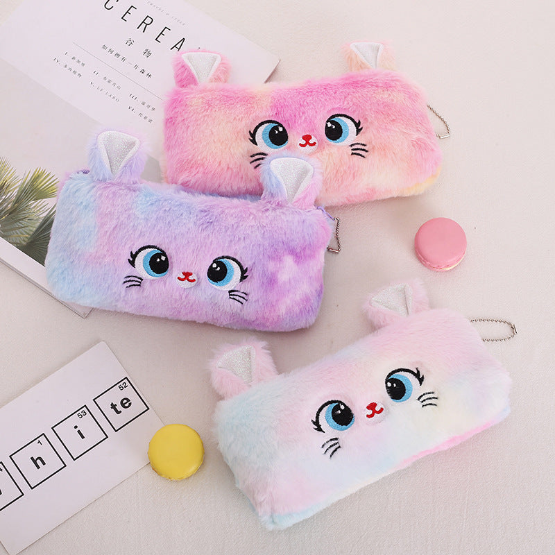 New Cat Large Capacity Plush Zipper Pen Bags
